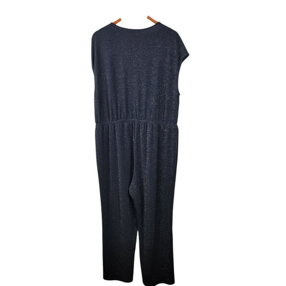 New Jumpsuit Plus Size 3X Playsuit Silver Black Stretchy Evening Event Wrap Top - Picture 5 of 8